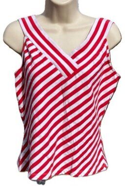 TALBOTS Red and White Nautical Sailor Design Diagonal Stripe Tank Top Medium